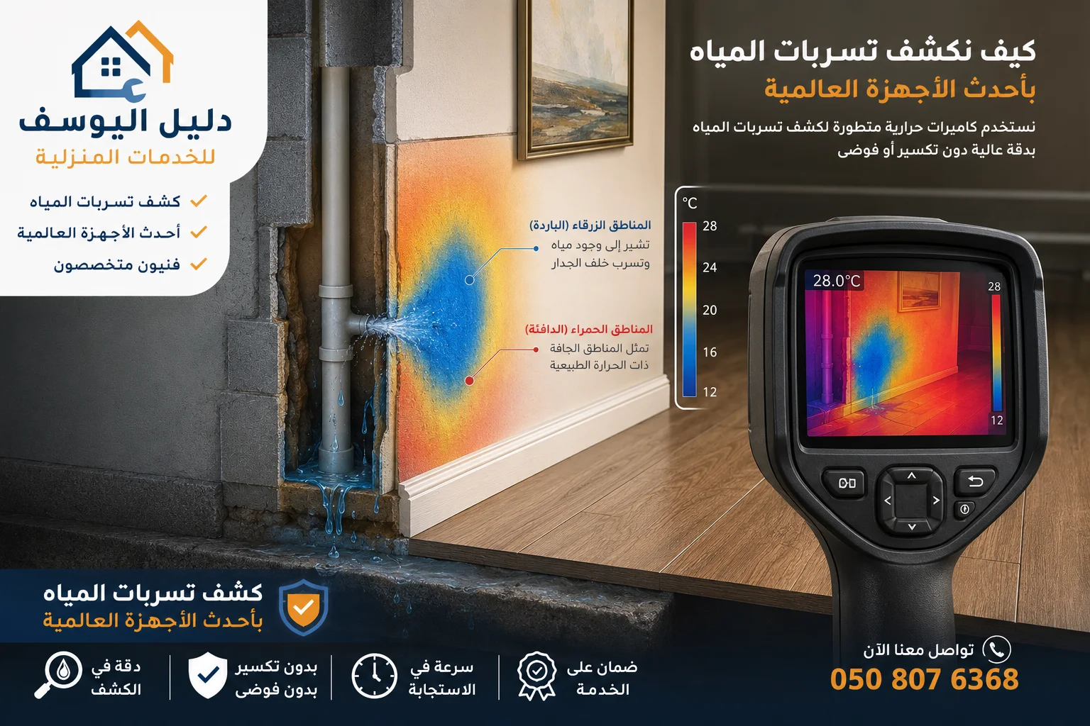 إنفوجرافيك يشرح خطوات شركة كشف تسربات المياه بتبوك